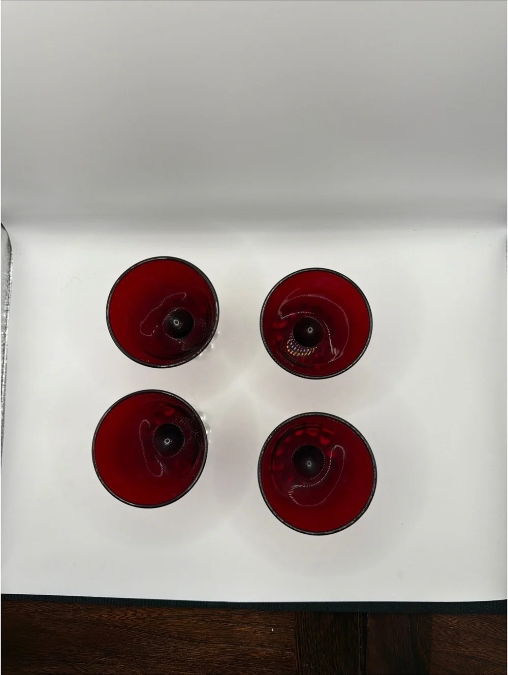 Set of 4 Ruby Red Goblets with Clear Bubble Stem Design